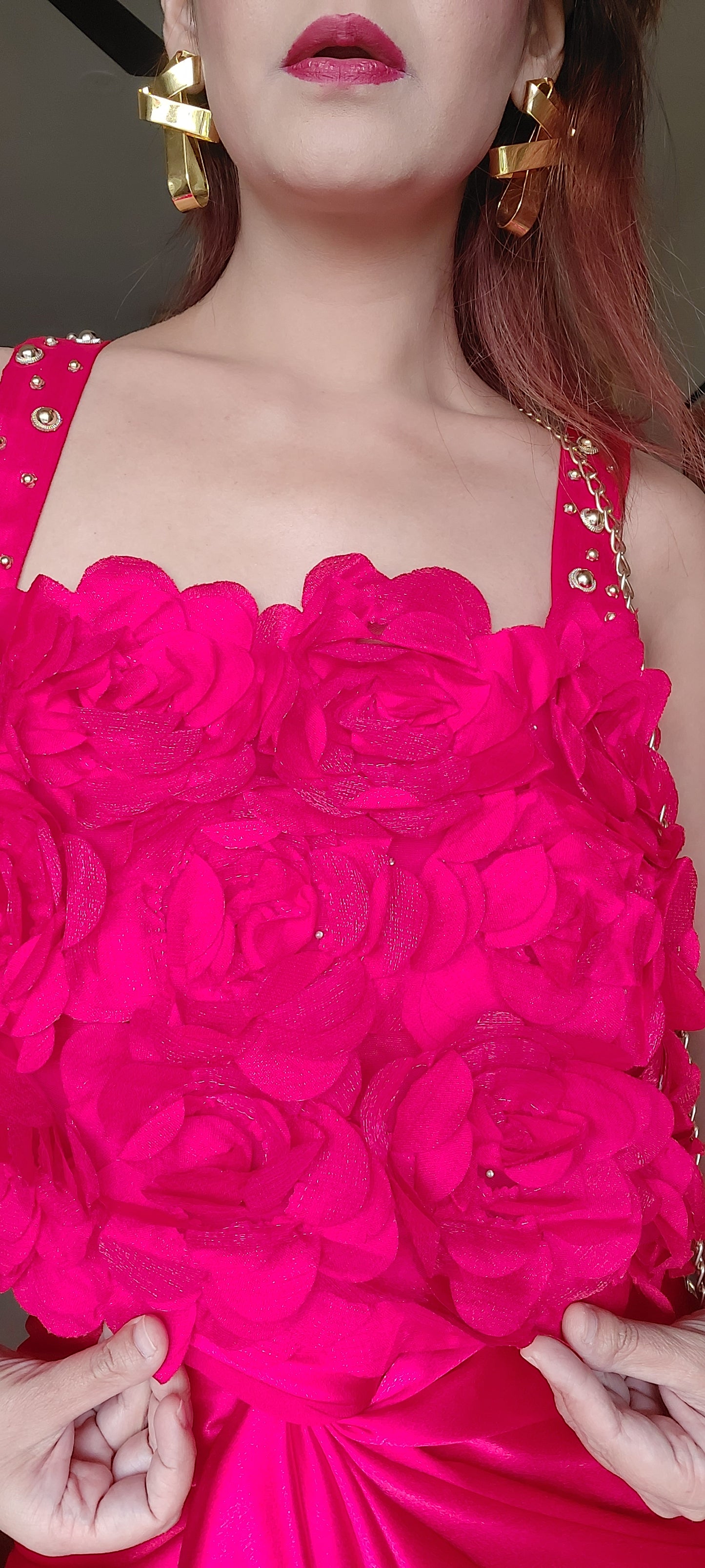 Red Rosette Top and Drape Skirt