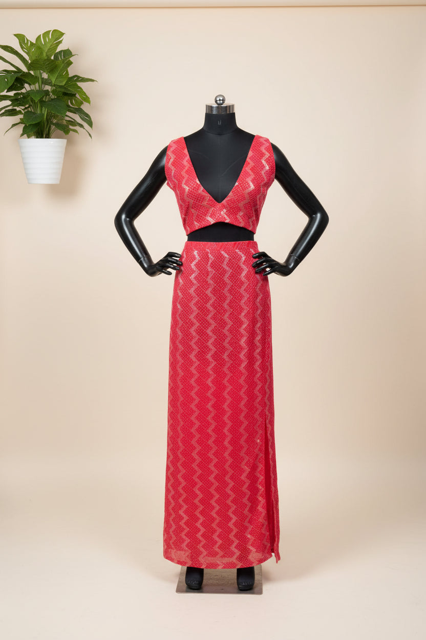 Coral Pink Top & Skirt Set