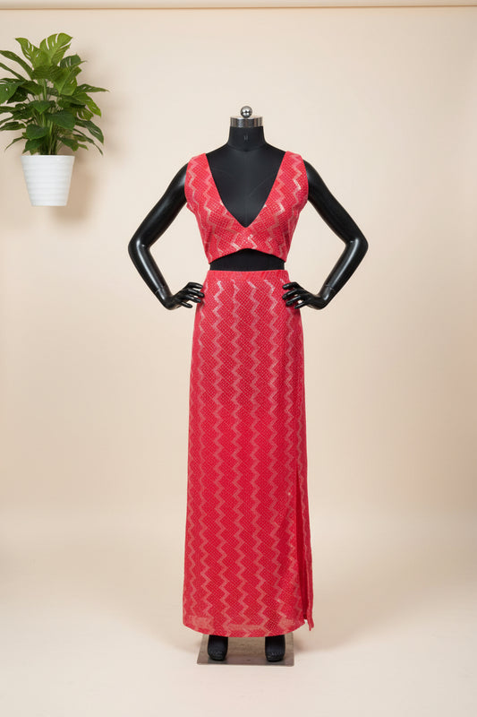 Coral Pink Top & Skirt Set