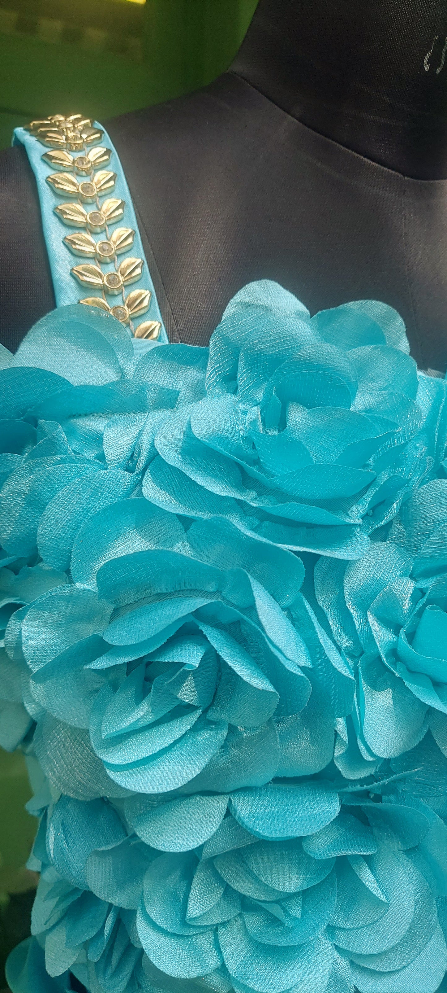 Blue Rosette Top and Drape Skirt