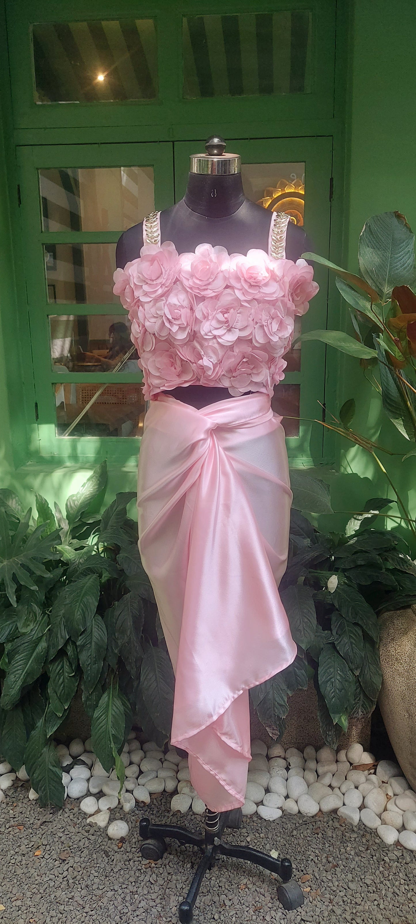 Pink Rosette Top and Drape Skirt
