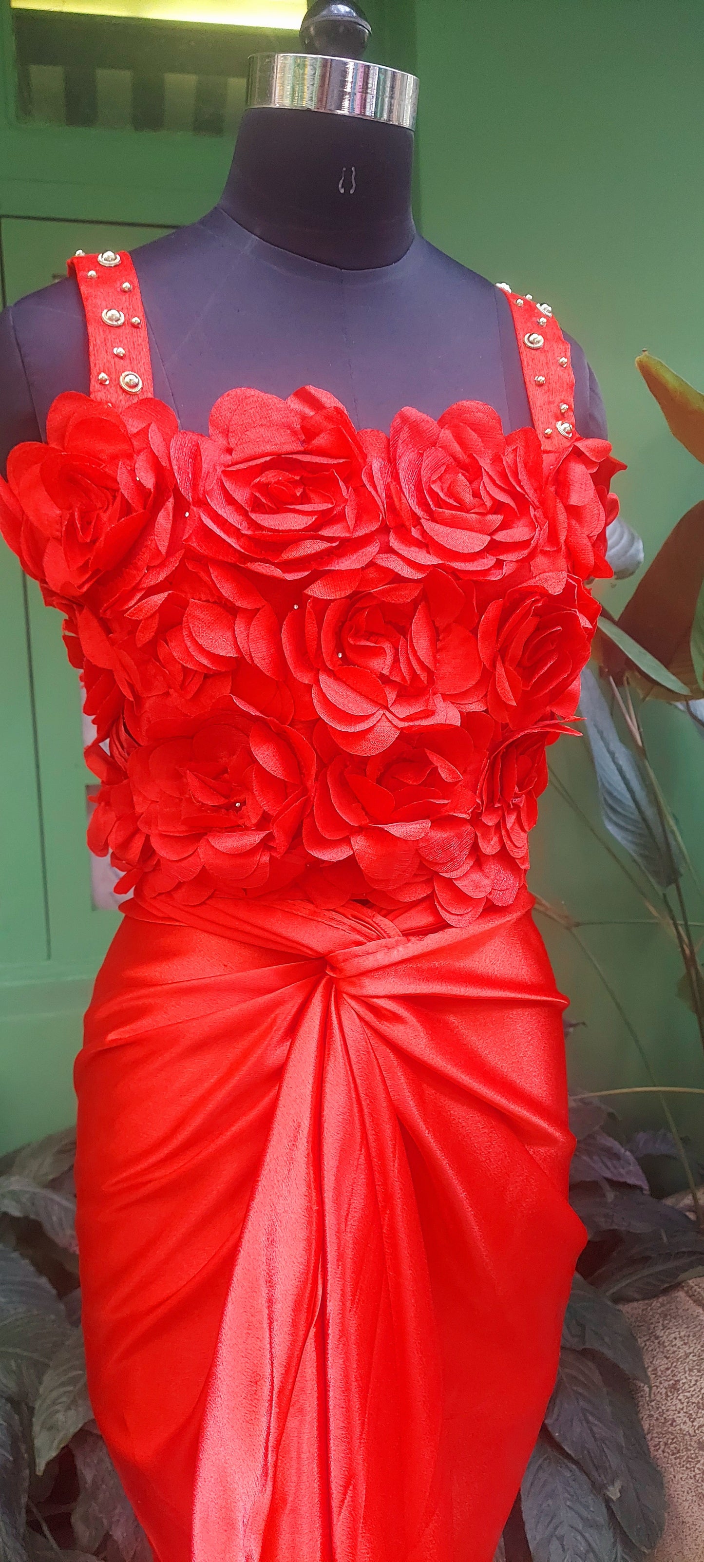Red Rosette Top and Drape Skirt