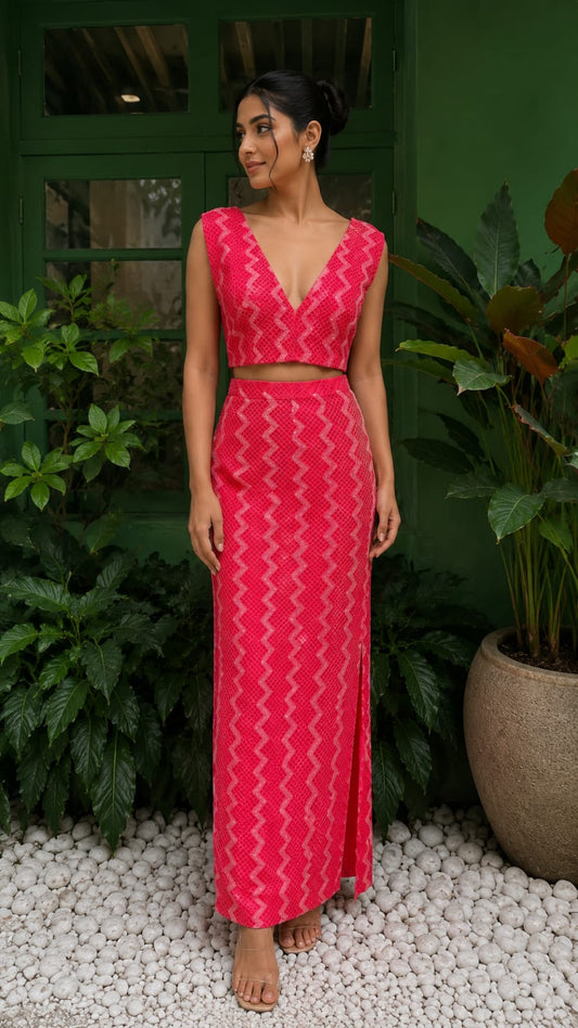 Coral Pink Top & Skirt Set