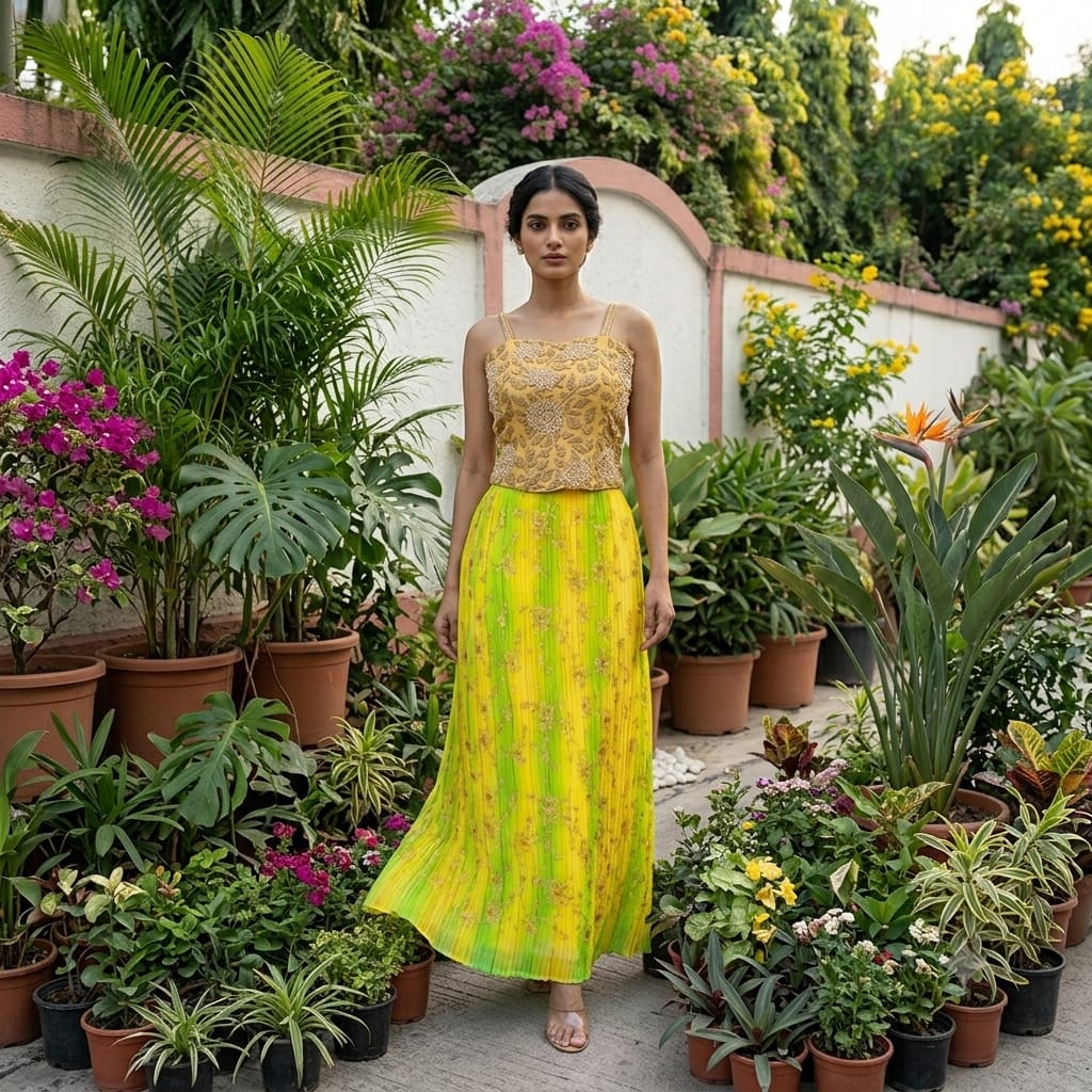 Gold Embroidred Blouse & Skirt Set