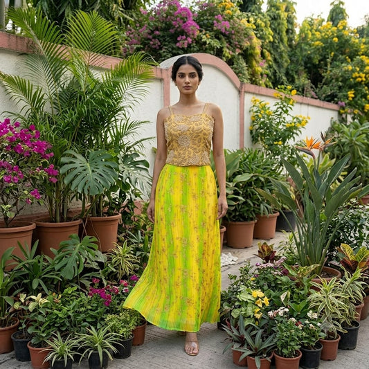 Gold Embroidred Blouse & Skirt Set