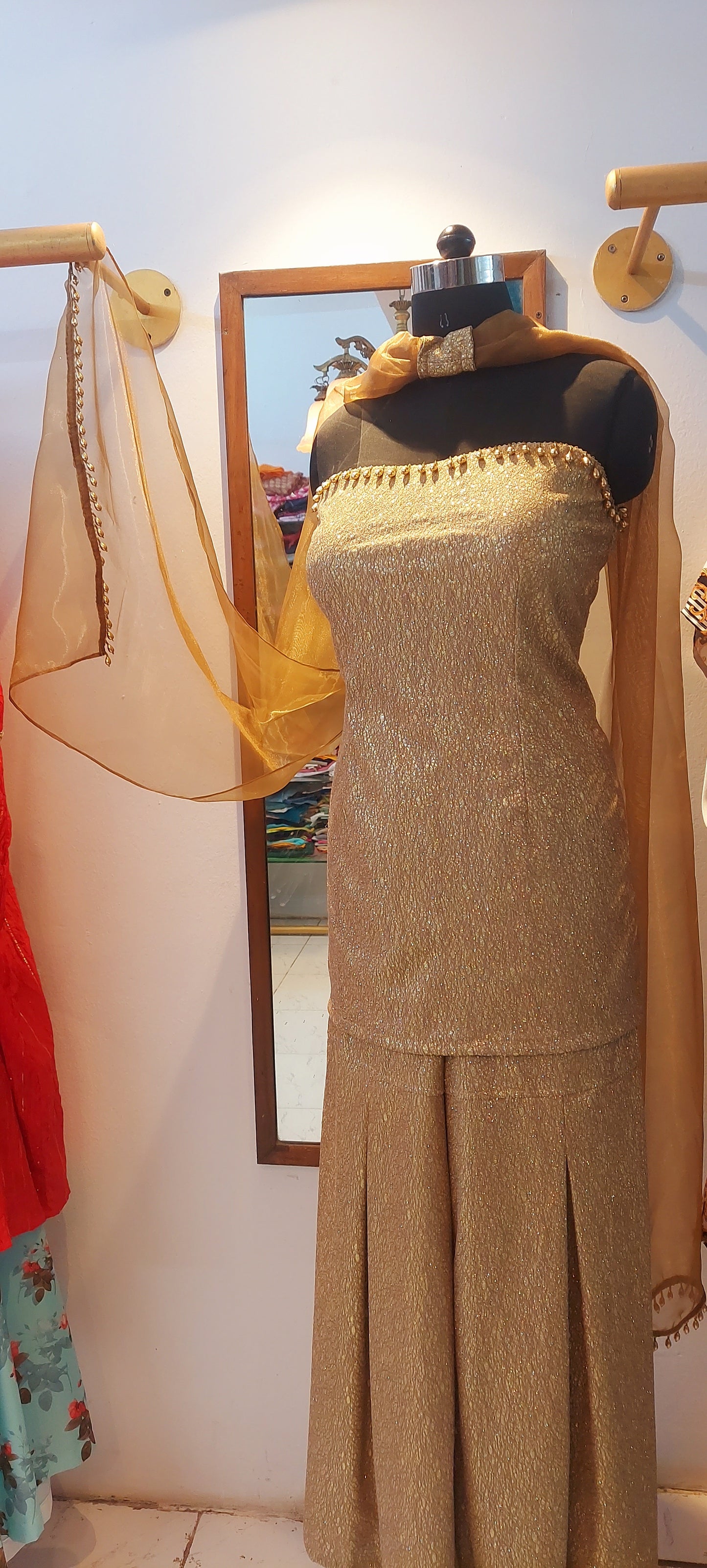 Gold Strapless Kurta and Sharara Set