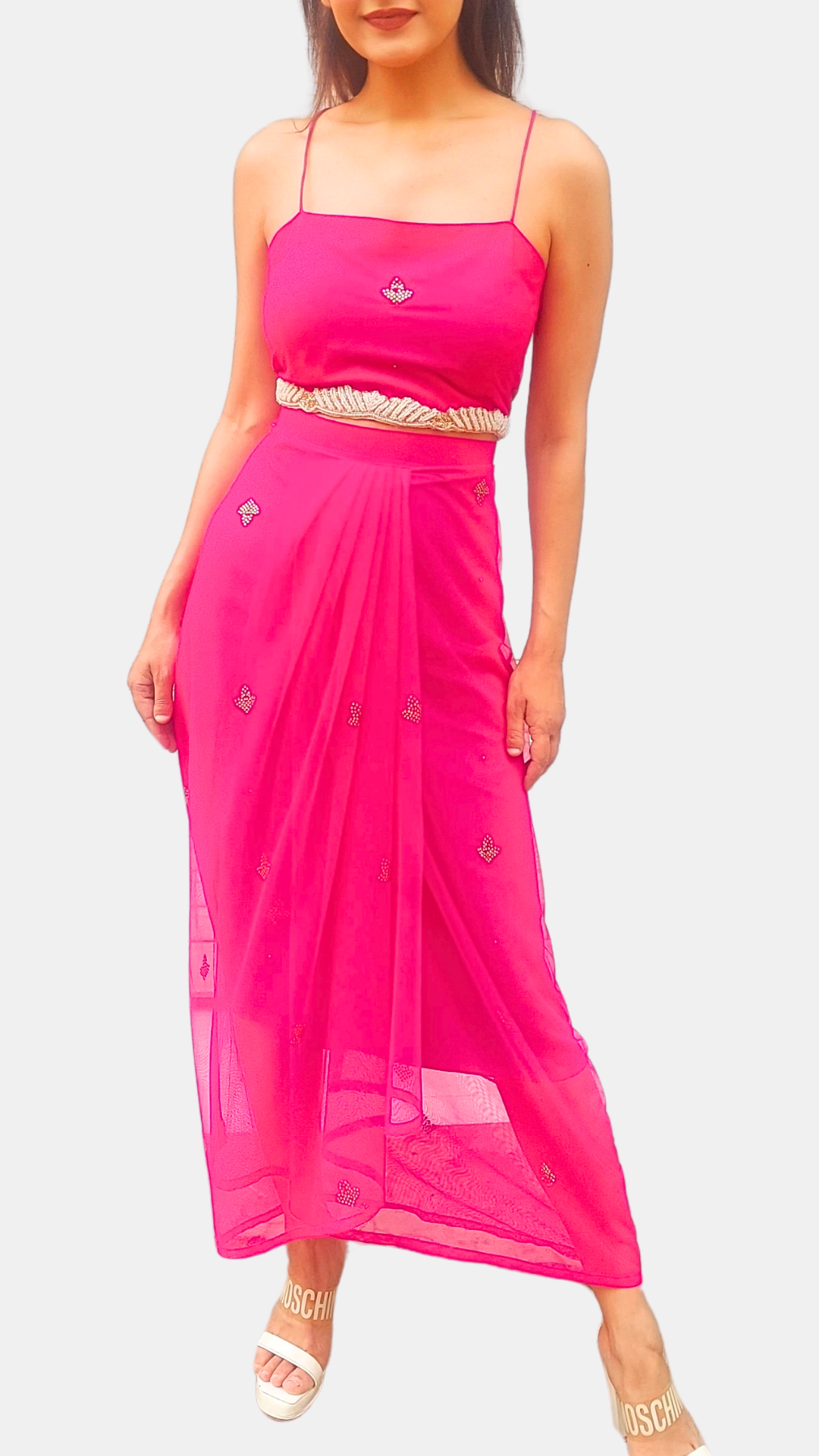 Pink Blouse Drape Skirt Set