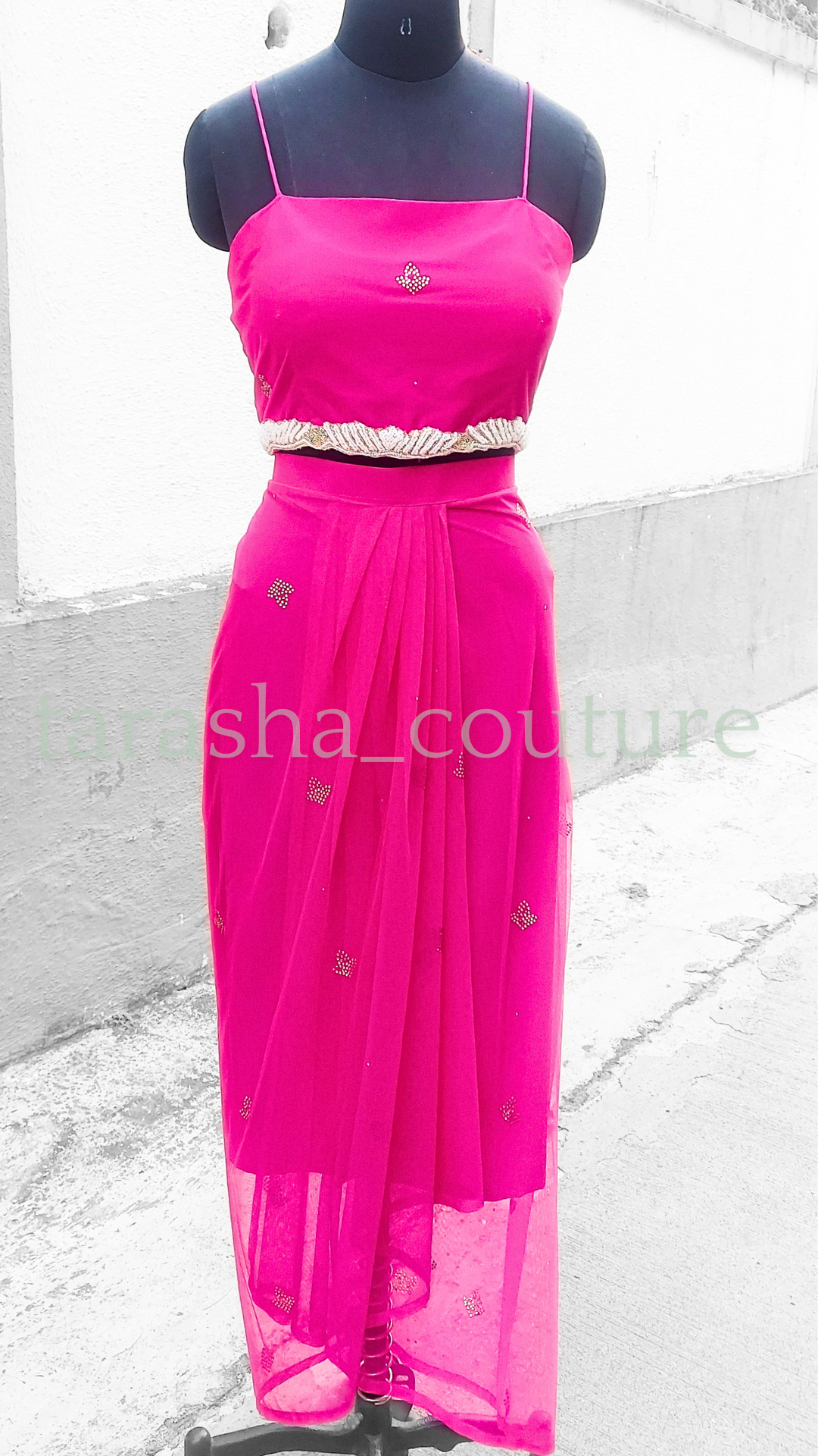 Pink Blouse Drape Skirt Set
