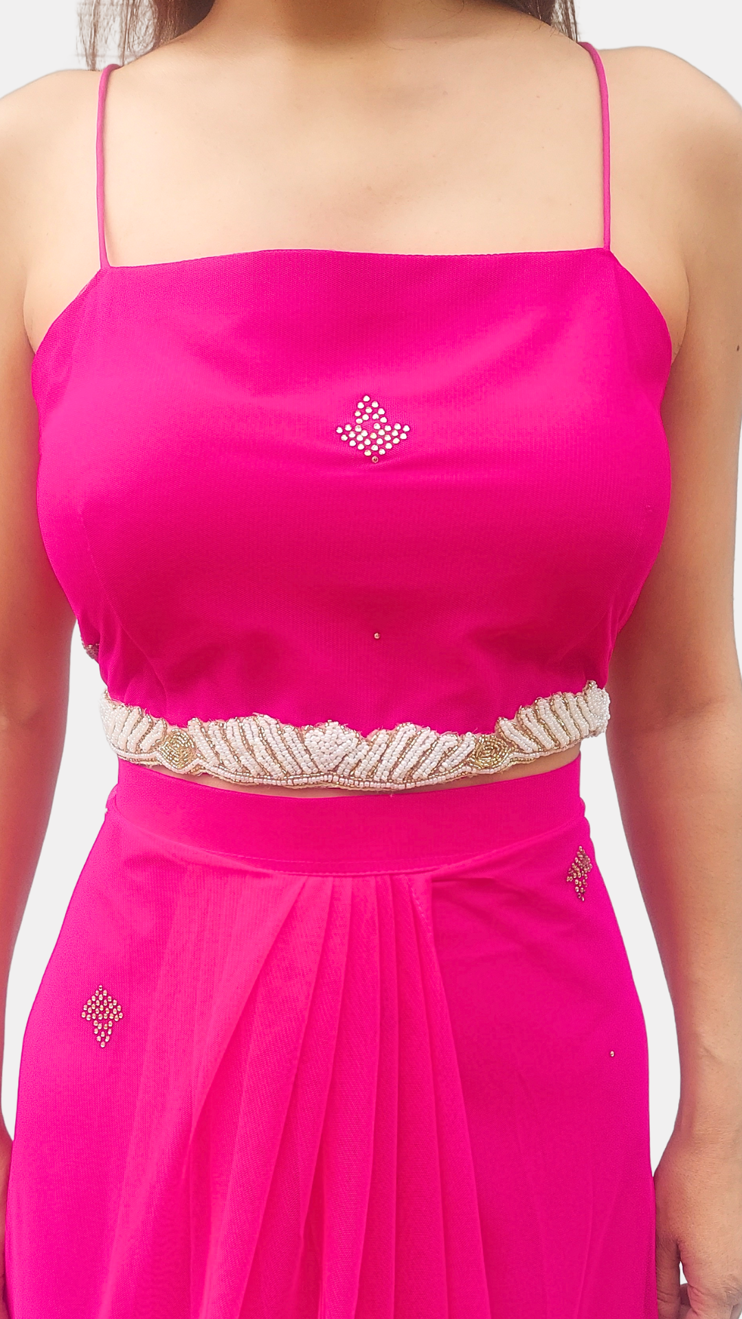Pink Blouse Drape Skirt Set
