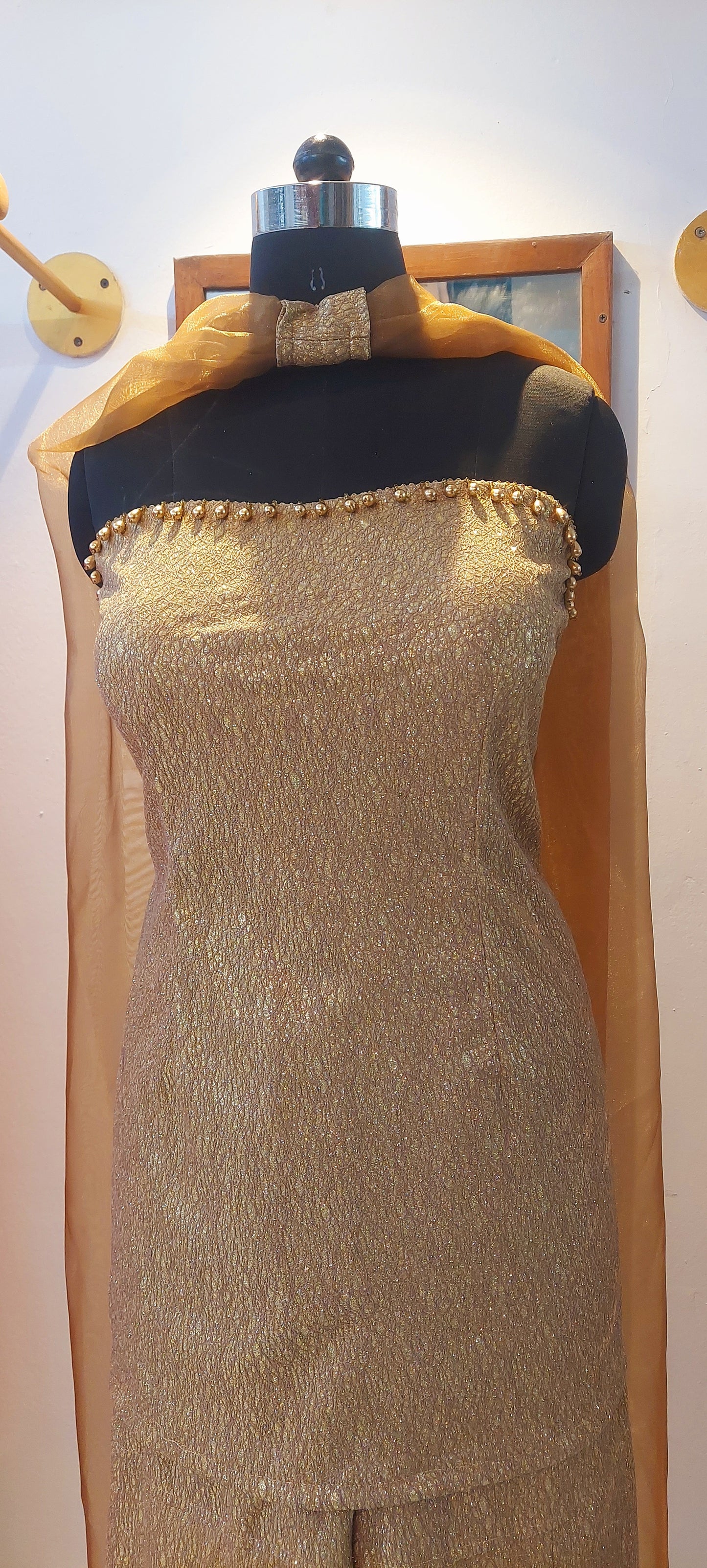 Gold Strapless Kurta and Sharara Set